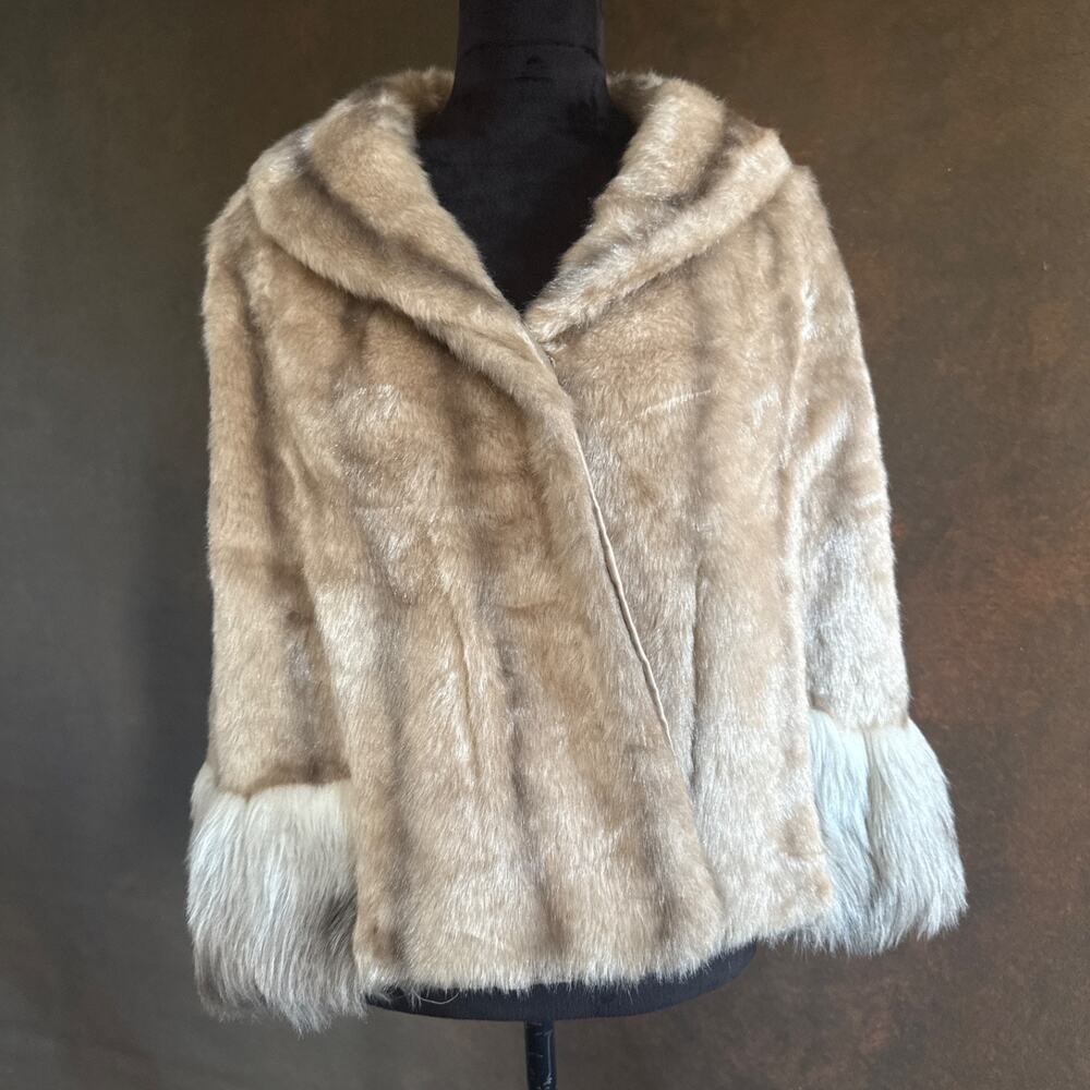 Glenoit Regina Glenara Vintage Faux Fur Cape Capelet Stole Light Brown 1960's